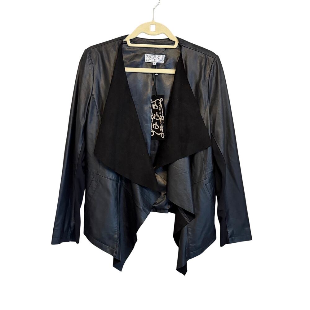 Los Angeles Leather Jacket M Black MT8000 Open Biker Waterfall Moto Motorcycle